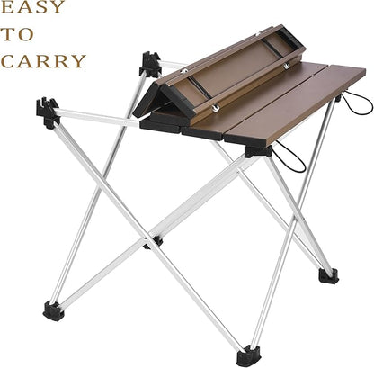 Grope Small Folding Camping Table with Aluminum Table Top, Beach Table for Sand with Carrying Bag,Prefect for Outdoor, Picnic, BBQ, Cooking, Festival (Coffee-L)