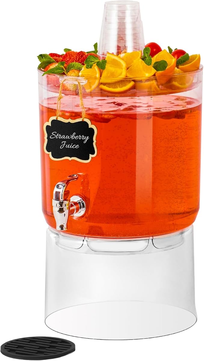 2 Gallon Beverage Dispenser for Parties, BPA-Free Drink Dispenser with No Drip Spigot, Juice Dispensers with Stand, Transparent Plastic Water Dispenser Countertop for Punch, and Drink Fountains