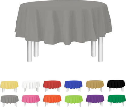 Silver Disposable Plastic Tablecloth for Round Tables (12 Pack) 84 inches Table Cloths for Parties, Events & Weddings, Indoors & Outdoors, Plastic Table Cover