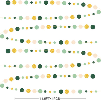 Sage Green Gold Beige Party Polka Dot Garlands Oilve Green Glitter Gold Hanging Paper Circle Dots Streamer for Baby Shower Birthday Wedding Engagement Retirement Boho Safari Party Decorations Supplies