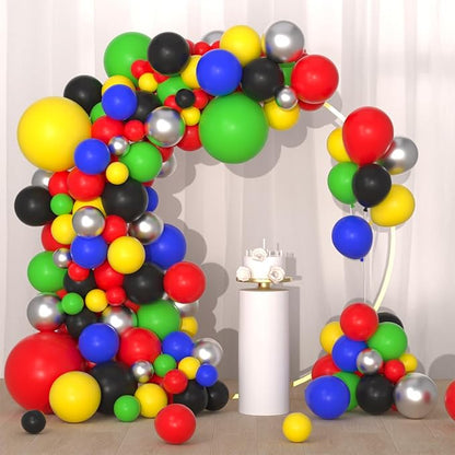 Red Yellow Blue Green Black Balloon Garland Arch Kit - Blue Black Silver Balloons Hero Balloon Video Game Balloons for Baby Shower Birthday Graduation Anniversary Party Decorations