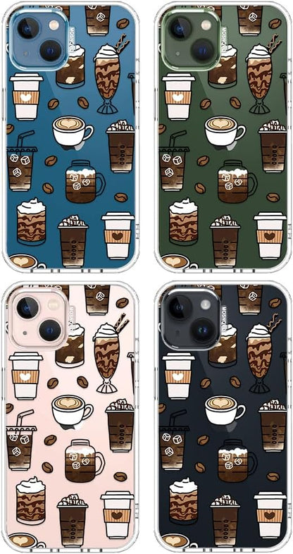 MOSNOVO for iPhone 13/14 Case | Military Grade 6.6ft Drop Tested | Clear with Coffee Design