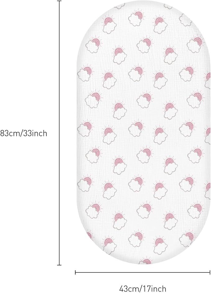 Muslin Bassinet Fitted Sheets, 2 Pack for Baby Boy and Girl, Soft Breathable Baby Pad/Mattress Sheet, Fit for Hourglass Oval and Rectangle Bassinet Mattress (Pink Cloud)
