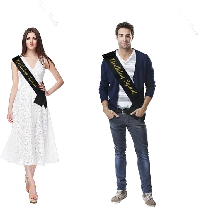 10 Pcs Birthday Squad Sash for Men or boys 16th, 18th 21st 30th 40th 50th 60th or Any Other Bday Party Supplies Decorations (Black+Gold)