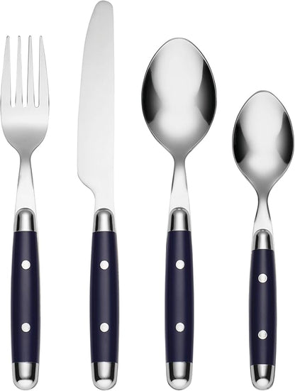 Cambridge Silverware Set, Jubilee Blue 16-Piece Flatware Set, Service For 4, 18/0 Stainless Steel, Knives Spoons And Forks Sets, Dishwasher Safe, Home And Kitchen Utensils (Black/Silver, 16 Piece)