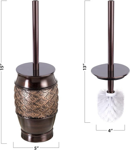 Creative Scents Dublin Brown Bathroom Accessories Set 6-Piece Resin Bathroom Decor Set Includes Toilet Bowl Brush and Holder, Tissue Box Cover, Soap Dispenser, Soap Dish, Cup, & Toothbrush Holder