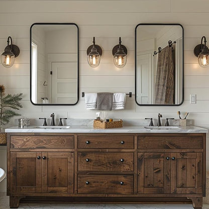 ANDY STAR 24x40 Inch Bathroom Vanity Mirror, Black Rounded Rectangle Bathroom Mirror in1 Inch Tube Metal Frame Wall-Mounted Horizontal/Vertical