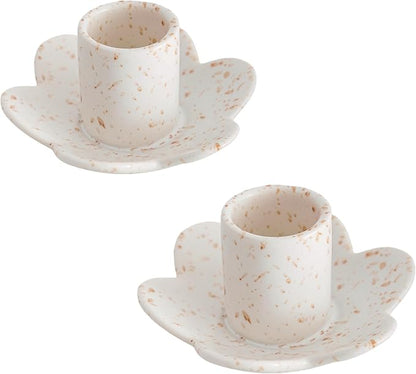 Ceramic Taper Candle Holders for Table Centerpiece, Decorative Candlestick Holders for Home Wedding Party, Housewarming Gifts, Pack of 2, Flower Shape, White
