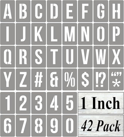 1 Inch Alphabet Letter Stencils for Painting - 42 Pack Letter and Number Stencil Templates with Signs for Painting on Wood, Reusable Numbers and Letters Stencils for Chalkboard Wood Signs & Wall Art