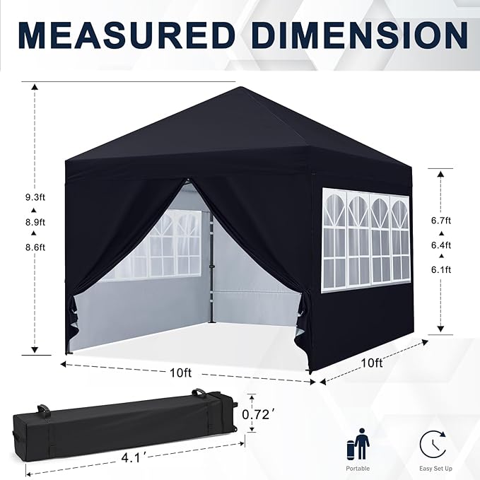 COOSHADE 10X10Ft Pop up Canopy Tent Enclosed Instant Folding Canopy Shelter with Elegant Church Window Outdoor Pavilion Cater Party Wedding BBQ Events Tent(Black)