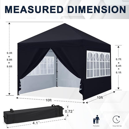 COOSHADE 10X10Ft Pop up Canopy Tent Enclosed Instant Folding Canopy Shelter with Elegant Church Window Outdoor Pavilion Cater Party Wedding BBQ Events Tent(Black)