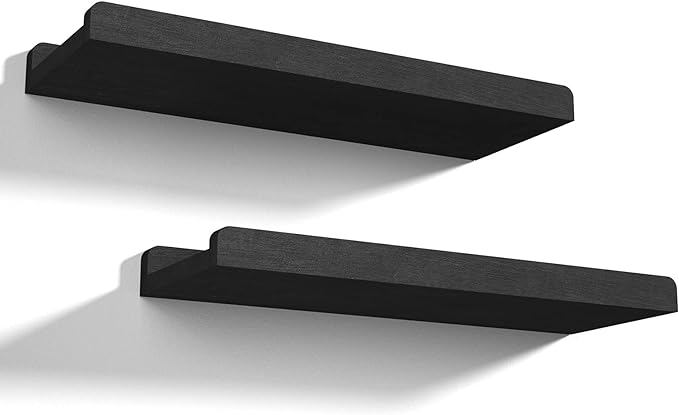 Love-KANKEI Floating Shelves Wall Mounted Set of 2, 17 Inch Rustic Wood Wall Shelves for for Storage, Bedroom Living Room Bathroom Kitchen Office and More Black