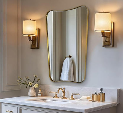 MIRRORART 24x36 Brushed Gold Mirror, Irregular Brass Mirror Asymmetrical Butterfly-Shaped in 1’’ Anti-Rust Seamless SUS304 Metal Frame for Bathroom, Entryway, Home Decor Wall Mount Vertical