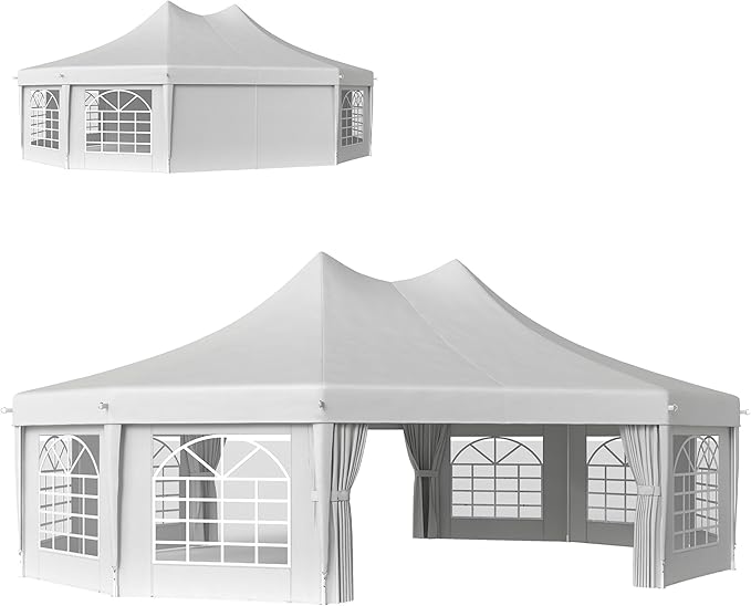 Outsunny 29 x 21 ft Party Tent, Outdoor Wedding Tent with Sidewalls, 2 Doors and 8 Windows for Party, White