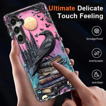 Compatible for Samsung Galaxy S25 Plus 5G Case, Dual Layer Heavy Duty 2 in 1 Shockproof Protective Phone Case,Black Raven Bird Rose Book Skulls