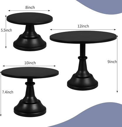 3 Pcs Cake Stand Set Metal Round Cake Holder Cupcake Stands 8/10/12 inch Black Dessert Display Stands Dessert Table Decorations for Birthday Parties, Baby Shower,Wedding Banquets and Anniversary