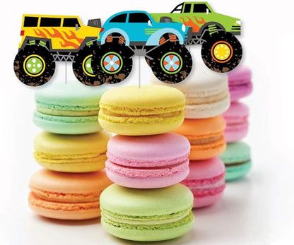 Big Dot of Happiness Smash and Crash - Monster Truck - Dessert Cupcake Toppers - Boy Birthday Party Clear Treat Picks - Set of 24