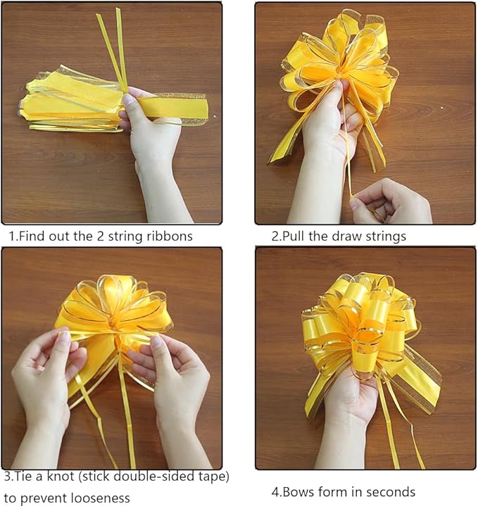 HQJAXJ 6 Pcs Pull Bows - Gift Wrapping Bows for Christmas, Wedding, Valentine's Day - 6 Inch (Yellow)