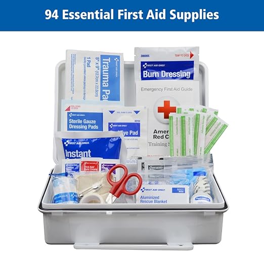 First Aid Only 91324 ANSI A 2021 and OSHA Compliant First Aid Kit, 25-Person Emergency First Aid Kit for Business, Home, Car, and Worksites, 94 Pieces