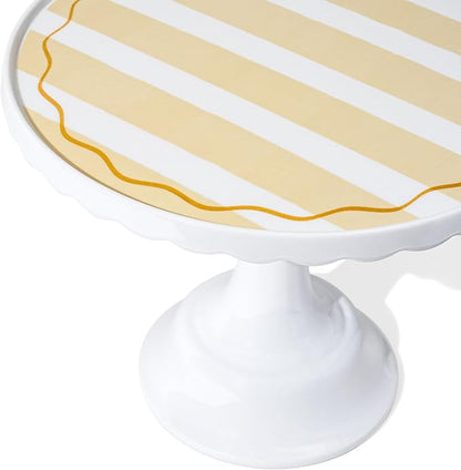 White/Tan Stripe Color Cake Stand for Celebrations by Emergency Confetti – Charming Tiered Display for Desserts at Birthdays, Weddings & Gatherings – Stylish & Thoughtful Presentation For Any Occasion