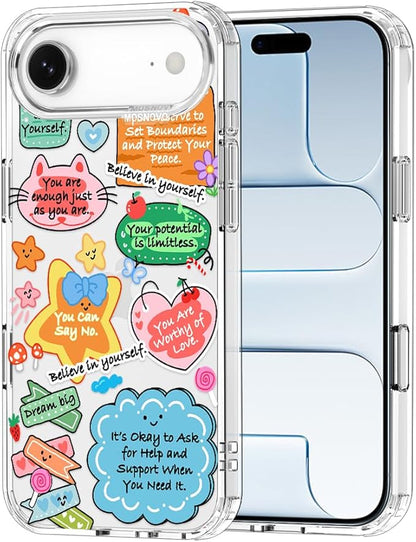 MOSNOVO for iPhone Air Case, Shockproof Military-Grade Protection 6.6ft Drop Tested, Camera Control, Clear Phone Case for iPhone 17 Air, Self Love Club Design