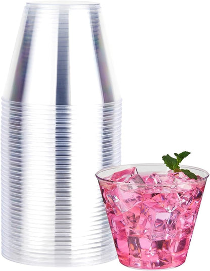 RACETOP 9 oz 50 packs Clear Disposable Plastic Cups, Durable Plastic Cups Tumblers, Perfect for Parties, Wedding and Festival Events