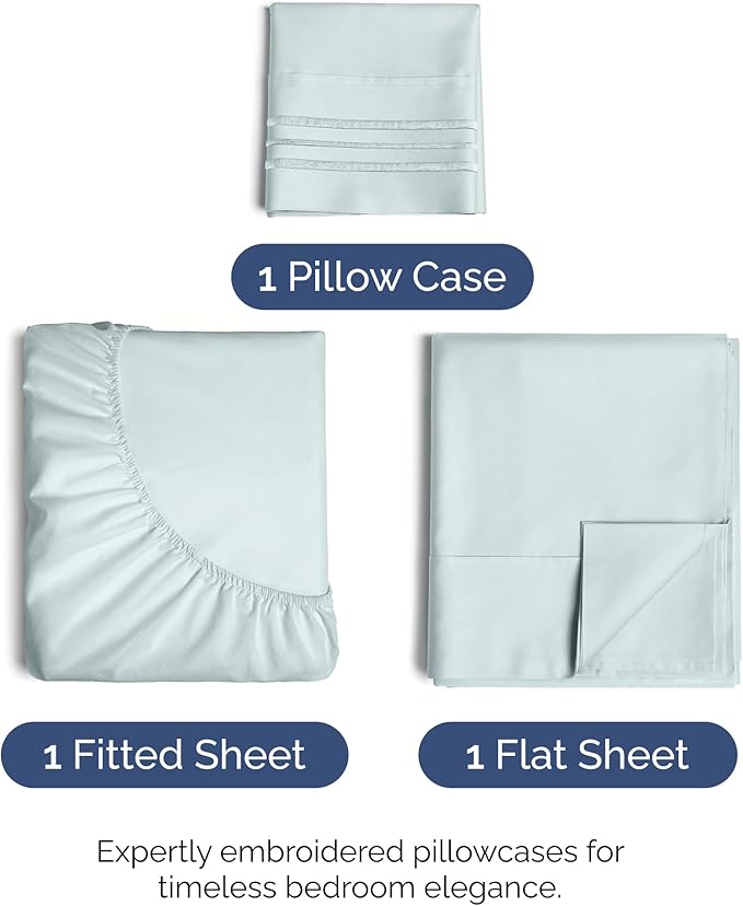 Twin XL Size 3 Piece Sheet Set - Comfy Breathable & Cooling Bed Sheets Set - Hotel Luxury Bedding for Women, Men, Kids, Teens, Boys & Girls - Deep Pockets, Soft and Wrinkle Free - Oeko-Tex - Ice Blue
