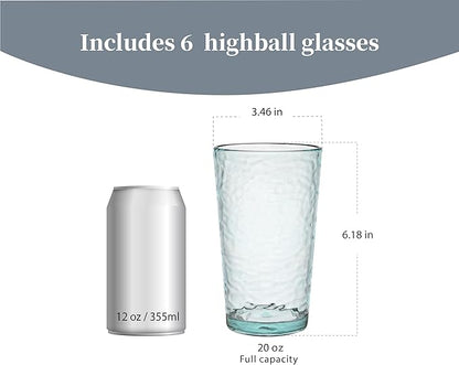 KLIFA- NICE- 20 ounce, Set of 6, Acrylic Highball Drinking Glasses, BPA-Free, Stackable Plastic Drinkware, Dishwasher Safe Cups, Light Teal