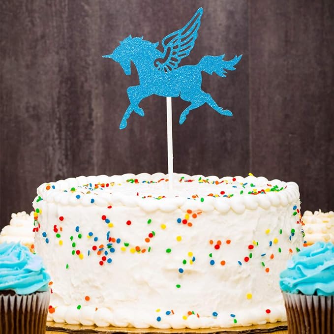 Restaurantware Top Cake 6 X 4.3 Inch Cake Toppers 100 Sturdy Cake Topper Inserts - Unicorn Design With Glitter Detail Blue Paper Cake Decoration For Birthdays Baby Showers And Weddings