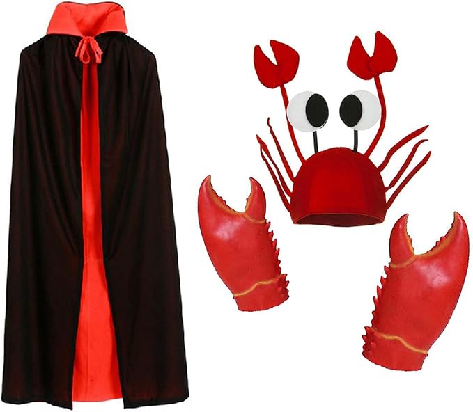 Crab Hat Set - Funny Party Roleplay Costume with 3D Hat, Rubber Claws, and Cloak for Unisex