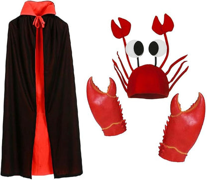 Crab Hat Set - Funny Party Roleplay Costume with 3D Hat, Rubber Claws, and Cloak for Unisex