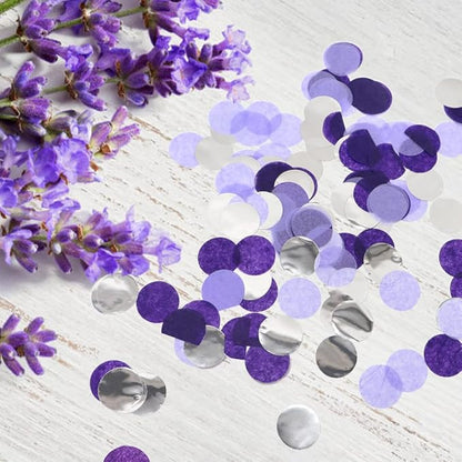 VCOSTORE 1 Inch Tissue Paper Confetti Circles,1.76oz Round Paper Table Confetti Circle Dots, Suitable for Birthday Wedding Party Decoration and Baby Shower decorations,Purple and Sliver,5000 Pieces