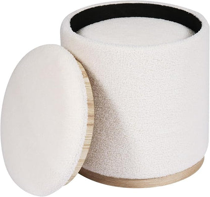 PINPLUS Round Ottoman with Storage Set of 2, Vanity Stool with Tray Storage