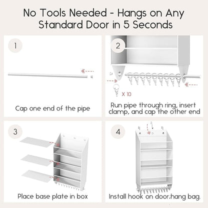 Homsorout Over the Door Hat Rack - 3-Layer Design Hat Organizer Holds 30-36 Hats with 10 Hooks, Ideal Hat Rack for Door, Over the Door Organizer for Closet, Apartment, Bedroom, Dorm, 2 Pack, White
