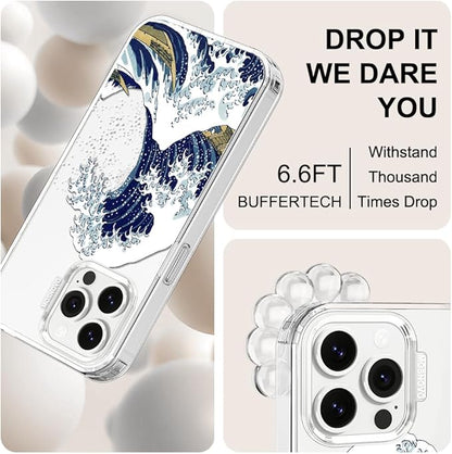 MOSNOVO Case for iPhone 13 Pro Max, [Buffertech 6.6ft Military-Grade Drop Protection] [Anti Peel Off Tech] Clear TPU Bumper Phone Case Cover Design - Great Wave