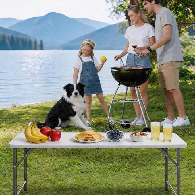 YITAHOME 6FT Folding Table, Outdoor Folding Table w/Heavy Duty HDPE Tabletop, Rectangle Folding Tables w/Portable Carrying Handle for Picnic, Parties, Camping & Indoor Activities, White