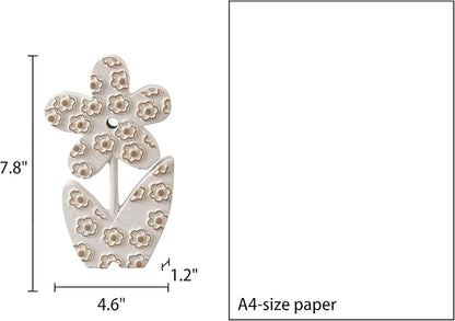 Vintage Small Cute Wooden Flowers Table Decorations for Dining Room 5 X 8 Inch, Handmade Distressed White Rustic Floral Coffee Table Figurine for Living Room, Farmhouse Home Decor for Shelf