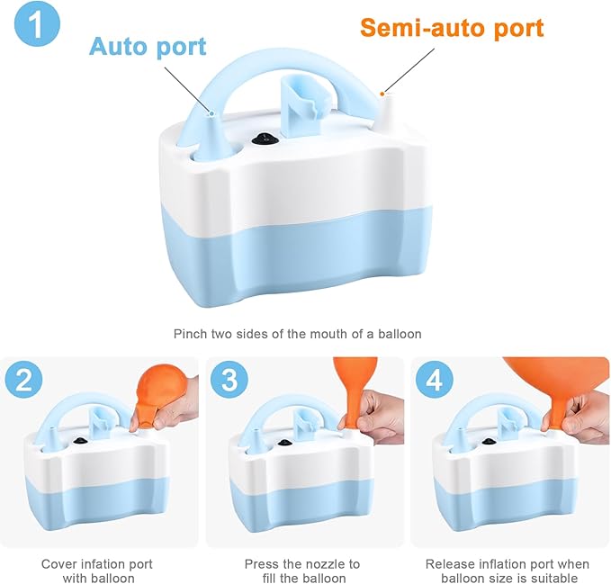 Electric Balloon Pump, 4-in-1 Balloon Inflator with Auto Deflate Function, Portable Air Filler Machine for All Latex & Foil Balloons, Fast Inflation & Quick Deflation for Party Decoration
