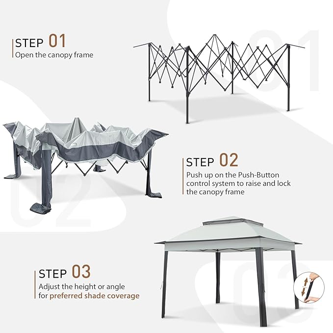 COOS BAY 11x11 Pop Up Gazebo with Mesh Netting, Instant Outdoor Canopy Tent, Water Resistant Shelter with UPF 50+ UV Protection, 121 Sq Ft Coverage, Gray