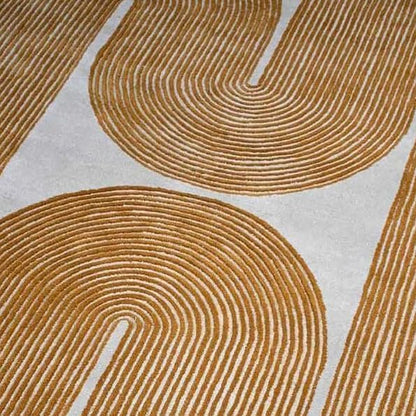 Modern Handmade Wool Area Rug, Abstract Curved Line Geometric Carpet for Living Room Bedroom, Contemporary Tufted Indoor Rug with Soft Pile and Cotton Backing (Gold, 6' x 8')