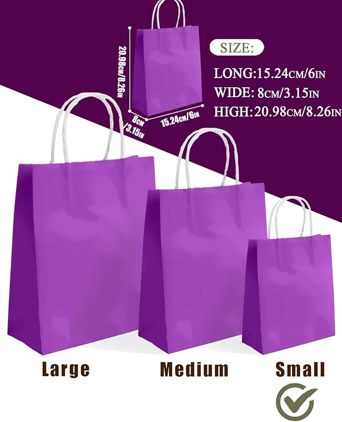 qiqee 24PCS Small Gift Bag with Handles Bulk 8.3"x6"x3" Gift Bags Violet Bags Multiple Uses (Small Size)
