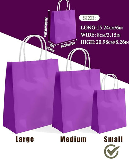 qiqee 24PCS Small Gift Bag with Handles Bulk 8.3"x6"x3" Gift Bags Violet Bags Multiple Uses (Small Size)