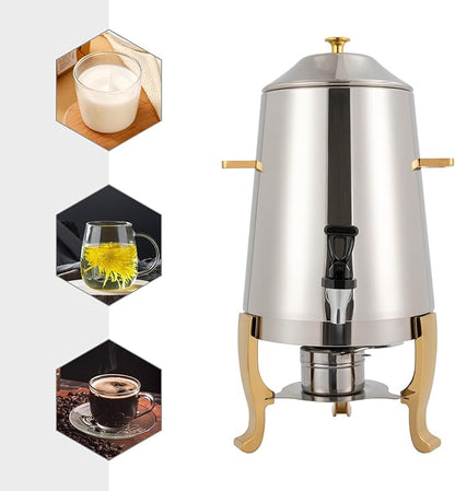 13L/3.43Gal Beverage Dispenser, Stainless Steel Hot Cold Drinks Urn with Fuel Stand, Thermal Tea Juice Milk Coffee Chafer Dispenser with Faucet for Parties Buffet Commercial Use (gold)