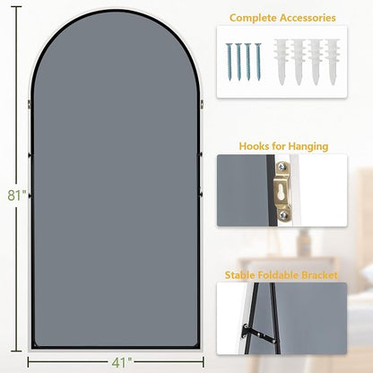 Dewfig Arched Full Length Mirror, 81"x41" Large Floor Mirror with Stand, Oversized Full Body Mirrors for Leaning or Hanging, Wall Mounted Mirrors for Bedroom, Living Room,Dressing Room, White