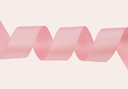 ITIsparkle 1" Inch Double Faced Satin Ribbon 50 Yards-Roll Set for Gift Wrapping Scrap Books Party Favor Hair Braids Baby Shower Decoration Floral Arrangement Craft Supplies, Light Pink Ribbon