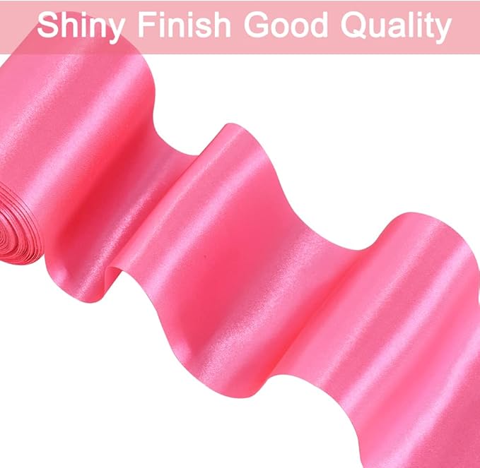 TONIFUL 4 Inch Wide Hot Pink Shocking Pink Solid Satin Ribbon 22yd Fabric Large Ribbon for Cutting Ceremony Grand Opening Chair Sashes Table Hair Car Bows Floral Craft Sewing Wedding Party Decoration
