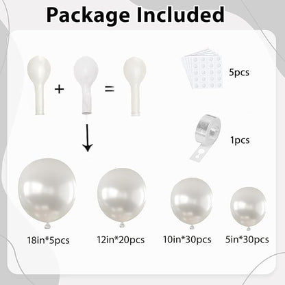 Pearl White Balloons Arch Kit - Double Stuffed White Balloon Arch Kit Different Sizes 18/12/10/5inch White Latex Balloons for Wedding Bridal Shower Anniversary Birthday Party Decoration