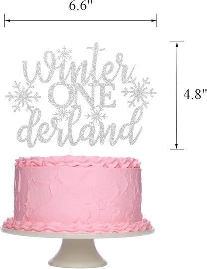 TeePolly Silver Glitter Winter Onederland 1st Birthday Cake Topper - 1 Pc, 6.6" x 4.8" - Silver