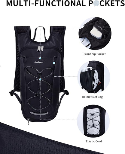Blue Quartz Hydration Backpack with 2L Water Bladder, Hiking Water Backpack for Women Men, Lightweight Cycling Daypack with Phone Pocket & Helmet Net Bag, Hydration Pack for Biking, Running, Skiing