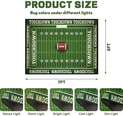 5'x7' Football Field Area Rug Sports Themed Carpet for Nursery Bedroom Playroom Classroom Living Room Home Decor Non Slip Washable Game Room Play Mat